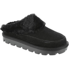 Koolaburra by UGG Tizzey Black Suede Platform Faux Fur Slippers Mules Womens 10