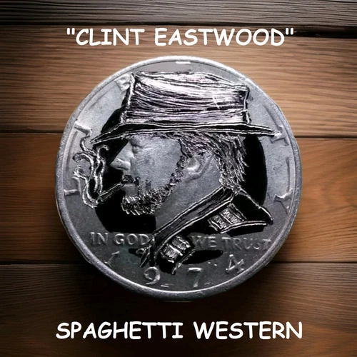 Kennedy half dollar hand carved original by J&M Tarantula as Clint Eastwood - Picture 1 of 24