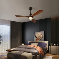 Modern Ceiling Fans with Lights, 3 Wood Fan Blades, 52" Black with Remote Con...