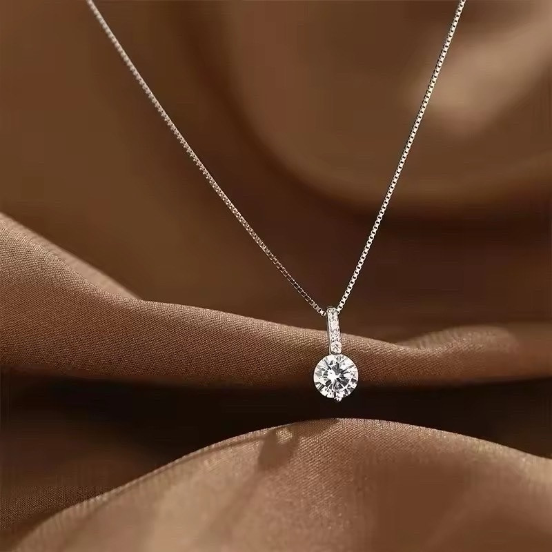 925 Sterling Silver Charm Choker Round Zircon Pendant Necklace Women Party Gift