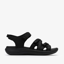 Clarks Womens Mira Madi Black Flat Sandals Textile Sports
