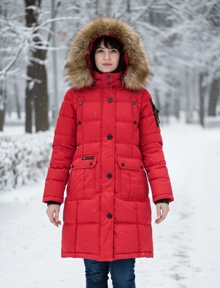 Canada Weather Gear Long Puffer Parka, Red, Womens Size Large
