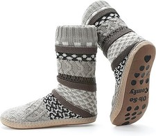 Women's Knit Slipper Socks Soft Gripper Soles, Warm Fuzzy House Boots Indoor,...