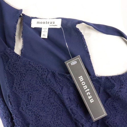 New Monteau Women's Juniors XL Navy Blue Crochet Layered Tank Top - Picture 9 of 9