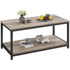 Industrial Rectangular Coffee Table with Open Storage Shelf For Living Room Gray