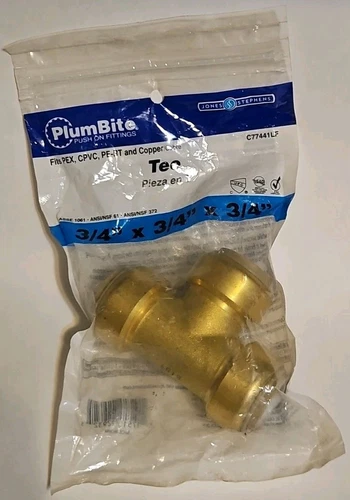 Jones Stephens Plumbite Push on Tee C77441LF EPDM-Oring Brass 200 psi 40°-140°F - Picture 1 of 3