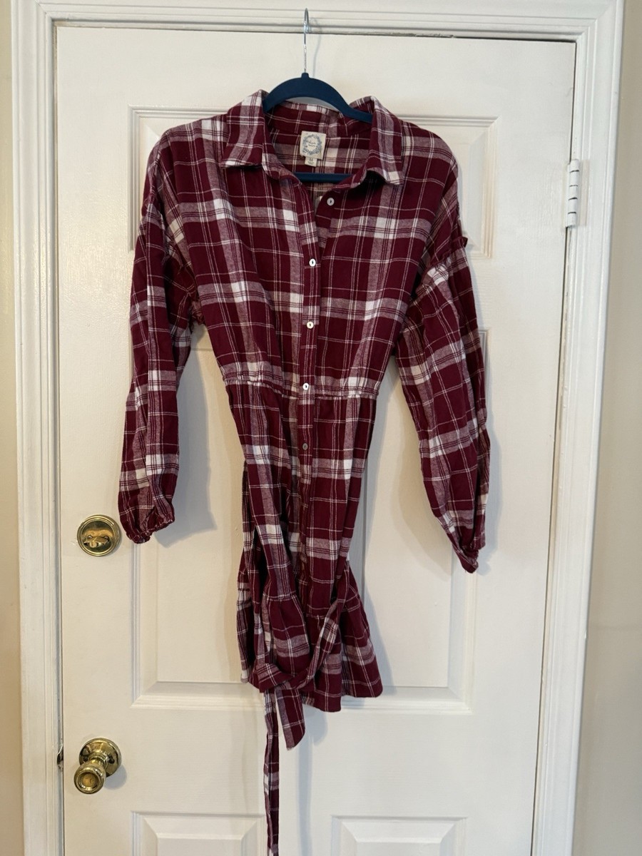 Blue Rain Women's Medium Long Sleeve Burgundy Plaid Dress BNWT