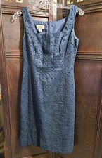 Talbots Navy Blue Linen Sheath Dress Sz 4 Eyelet Square Neck Lined Knee Length