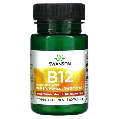 2 X Swanson, B12, 5,000 mcg, 60 Tablets-Worldwide