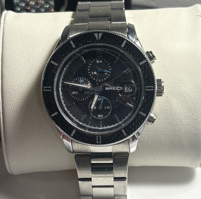 Breed Maverick Chronograph Bracelet Watch w/Date Silver 7505