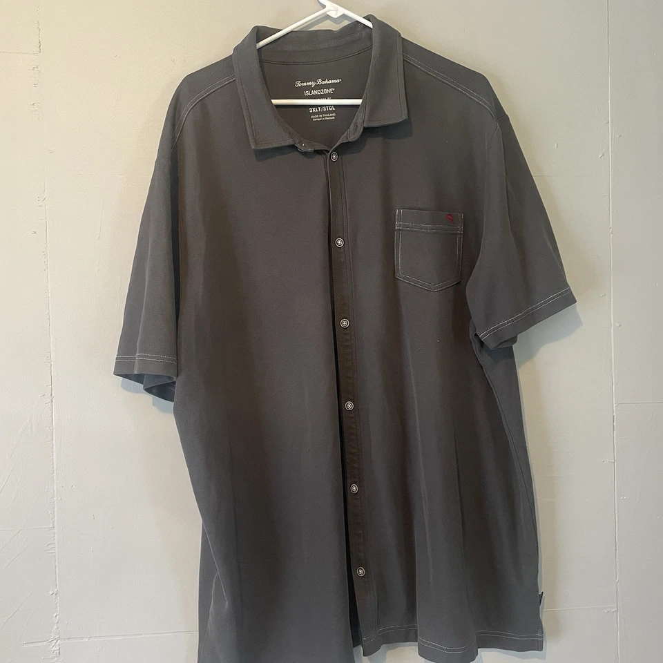 Men’s Tommy Bahama Island Zone Button Down 3XLT Supima Cotton Gray Short Sleeve - Image 2 of 4