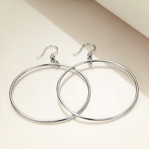 Elegant Circle Dangle Drop Earrings in Sterling Silver, Rose Gold, or Gold, 50mm - Picture 6 of 8
