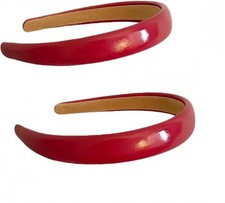 2Pcs Red Leather Headbands Retro Patent Leather Wide Sponge Head Band Non Sli...