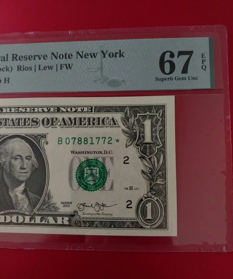 2013 B Duplicate Star Note Error One Dollar Bill B07881772* 67 EPQ FW - Image 3 of 4