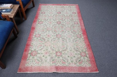 Turkish 3,7x6,7 ft Rug, Vintage Rug, Red Floral Rug Wool