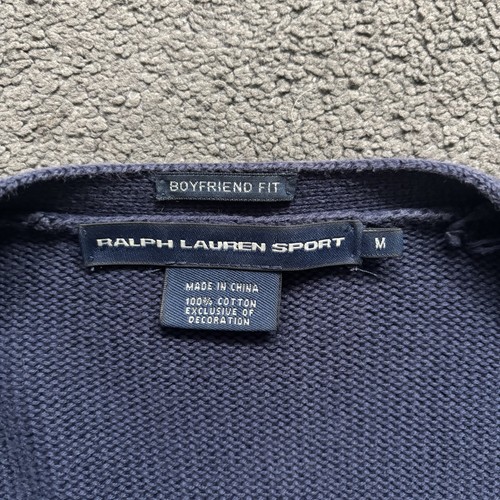 Vintage 00s Polo Ralph Lauren Sport Knit Cardigan Jumper Boyfriend Fit (M) Navy - Picture 3 of 5
