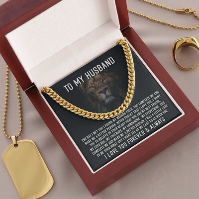 To My Husband Cuban Link Necklace Message anniversary birthday gift for him