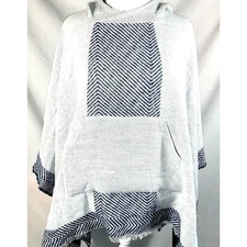 Vince Camuto Women's Border Hooded Poncho Gray/Blue One Size OS