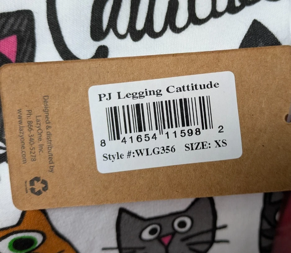 NUEVO Pijama Legging Pantalones Lazy One Cattitude Mujer 100% Algodón Gato Dama Foto 4 de 4