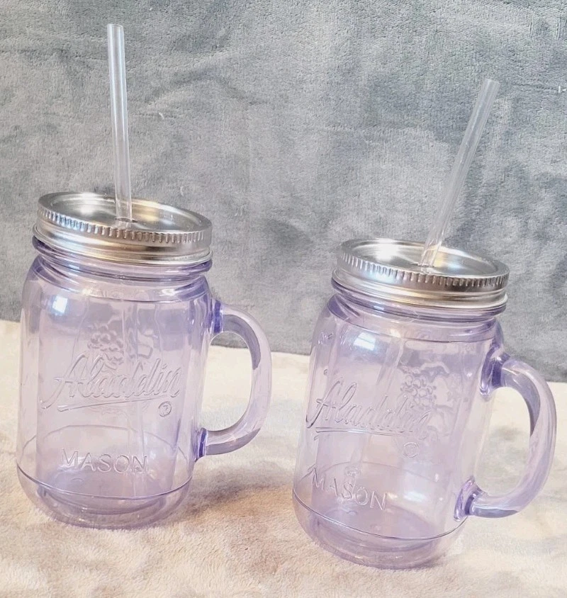 Aladdin Set Insulated 20oz Clear Plastic Mason Jar Tumbler Travel Mug - Image 2 of 4