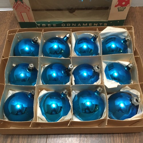Adornos navideños vintage Fantasia Polonia vidrio azul 12 en caja 2 3/8" - Imagen 2 de 14