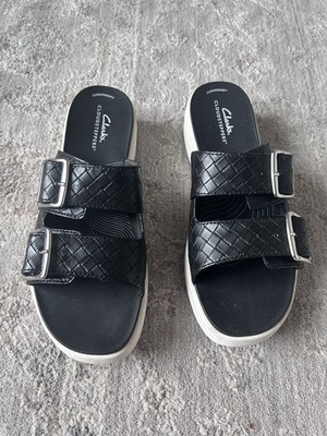 Clarks Cloudsteppers Womens 8.5 Slide Sandal Adjustable Drift Buckle Woven Shoe