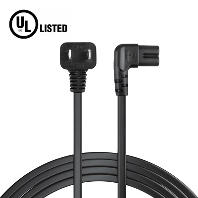 UL 12Ft foot USA 2 pin Male to 90 Degree Right Angled IEC 320 C7 AC Power Cord