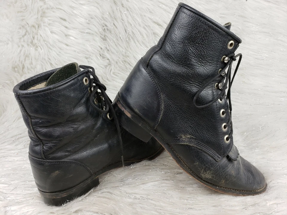 JUSTIN BOOTS Niñas Junior Botas de Cuero Negro Kiltie Talla 4.5 Foto 4 de 4