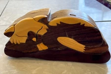 Daniel Terrico Sleeping Kitty Cat Puzzle Box Handmade & Carved Hardwood