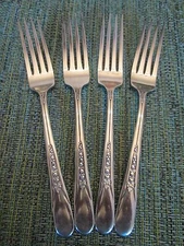 SET 4 DINNER FORKS! Vintage ROGERS silverplate PRISCILLA LADY ANN pattern LOVELY
