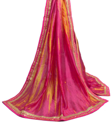 Sushila Vintage Magenta & Yellow Indian Dupatta Blend Silk Printed Long Stole - Picture 1 of 10