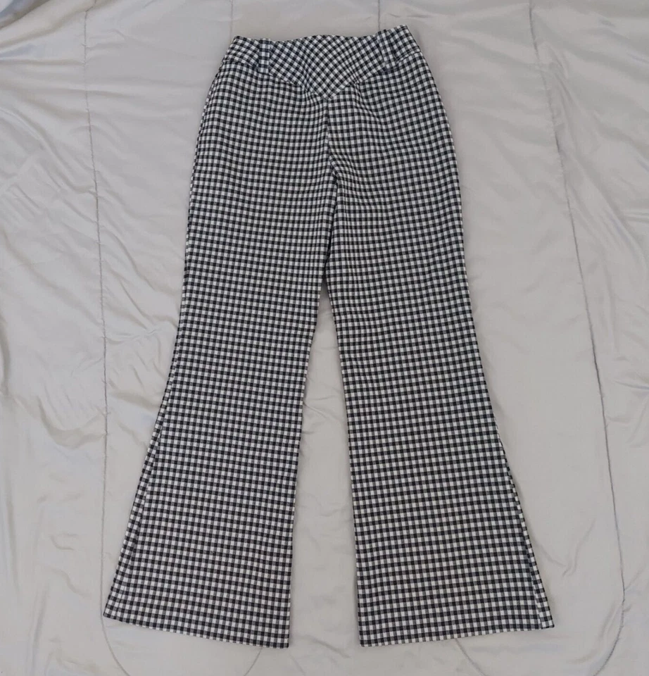 Vintage 1960 / 70s Fem-E- Nits Checkered Bell Bottom Pants, Kids Tag Size 6 - Image 2 of 4