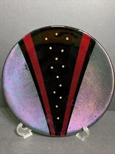 Large Vintage Iridescent Dichroic Gold Blue Purple Red Green Fused Glass Plate