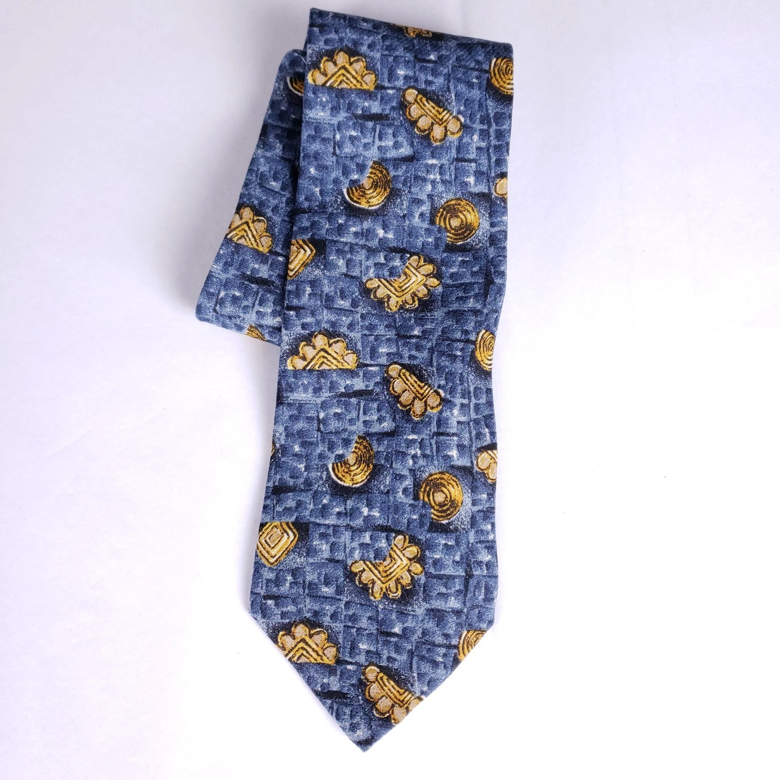 Bolgheri Necktie Mens 100% Silk Blue Tones Geometric Made In Italy image 1