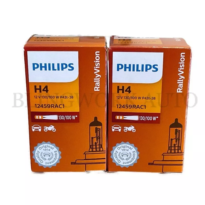 (PAIR) Philips H4 Rally Essential Power 12V 130W/100W Halogen Globe Light  Bulbs