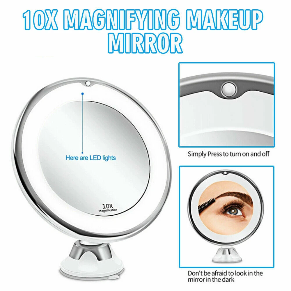 10X Magnifying Mirror With LED Lights Make Up Shaving Illuminated Cosmetic UK
