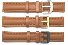 20mm or 22mm Brown Genuine Leather Watch Band Silver, Black, Gold Tone Buckle