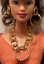 Handmade For 11 1/2” Dolls Gold Double Twisted Hoop Earrings And Necklace Set