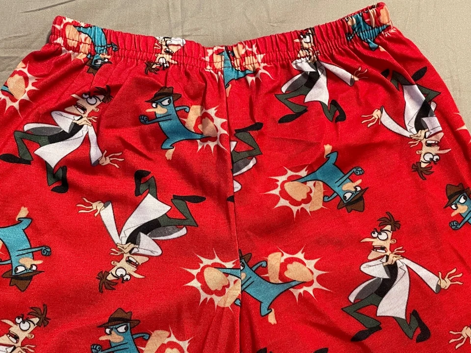 New Boy's Disney Phineas and Ferb Red Sleep Lounge Shorts Pajamas Size XS 4/5 - Image 2 of 3