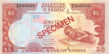 Samoa  $5  Tala  ND. 2002  P 33s  Specimen # 0251 Uncirculated Banknote Red11