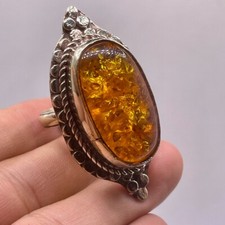 Antique Tibetan Butterscotch Baltic Amber Stunning Brass Unique Adjustable Ring