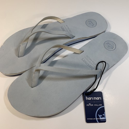 Hari Mari X Peter Millar Flip Flops Womens Light Blue Skylight Size 11 leather