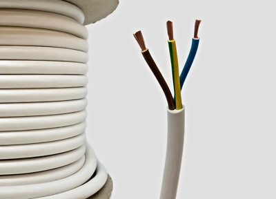 3183Y 0,75 mm² weißes 3-adriges flexibles PVC-Elektrokabel - verschiedene Längen