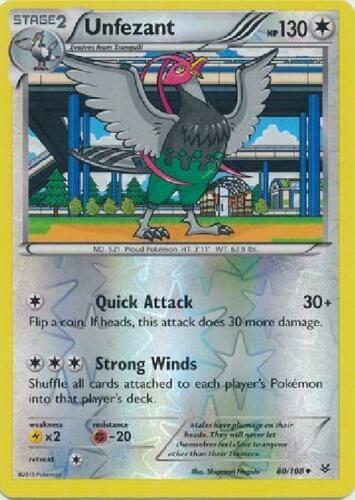 Unfezant 80/108 Roaring Skies Reverse Holo Uncommon Near Mint Pokemon DNA GAMES