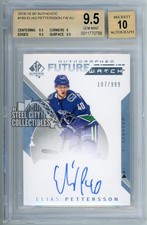 Elias Pettersson 2018-19 Upper Deck SPA Rookie Auto Card 107/999 BAS 9.5 Auto 10. rookie card picture