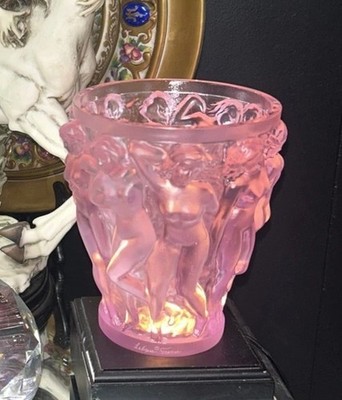 Lalique Vase Rose Frosted Crystal 'Bacchantes'  14 cm