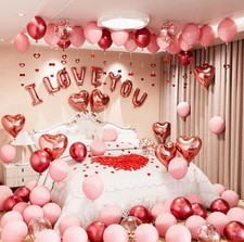 Valentines Day Balloons Kit, 406Pcs Rose Gold Pink Heart Balloons with Rose...