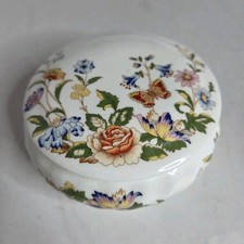 Aynsley Cottage Garden Bone China Round Floral Trinket Box Removable Lid England