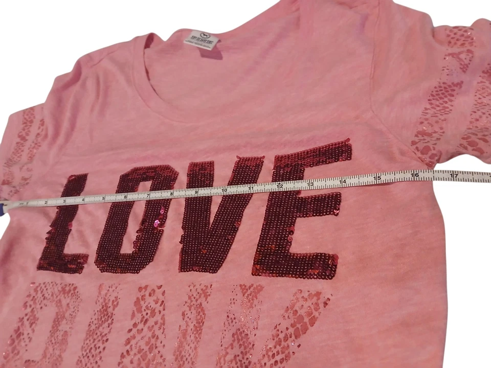 Victoria Secret Love Pink Sequin Bling Womans Tshirt Womans Large Y2k - Image 4 of 4