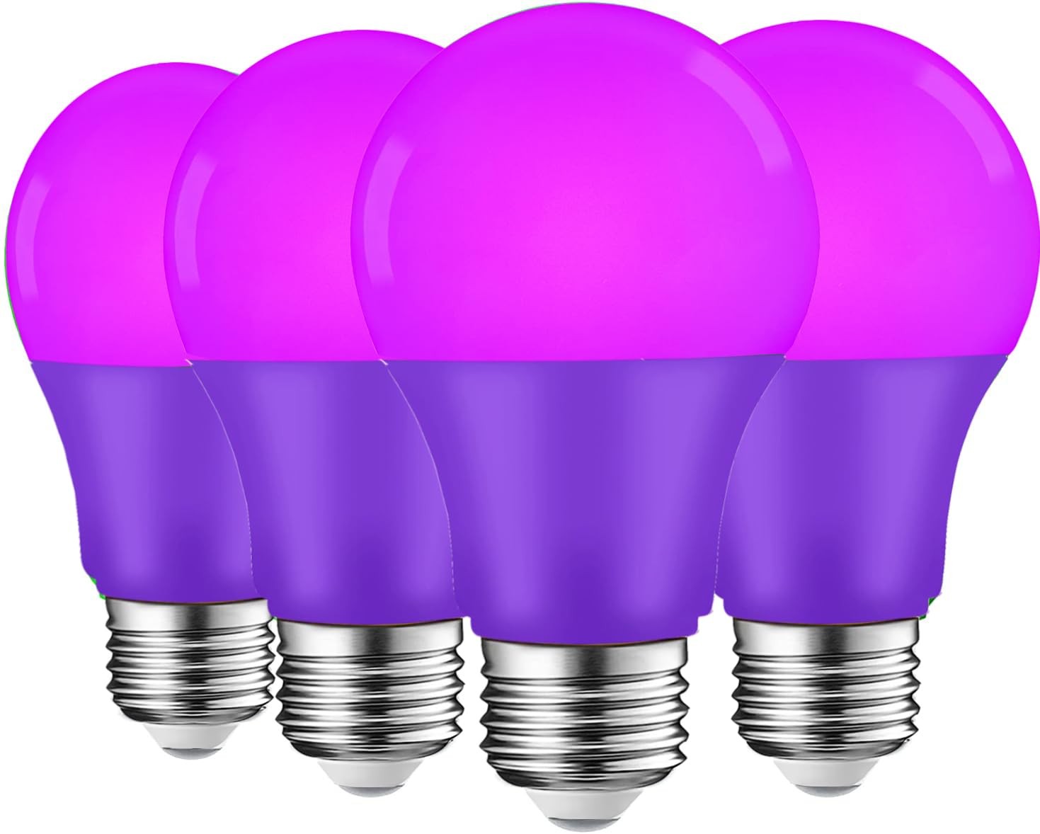 4 Pack LED Purple Light Bulbs, A19 9W(60W Equivalent), E26 Base for